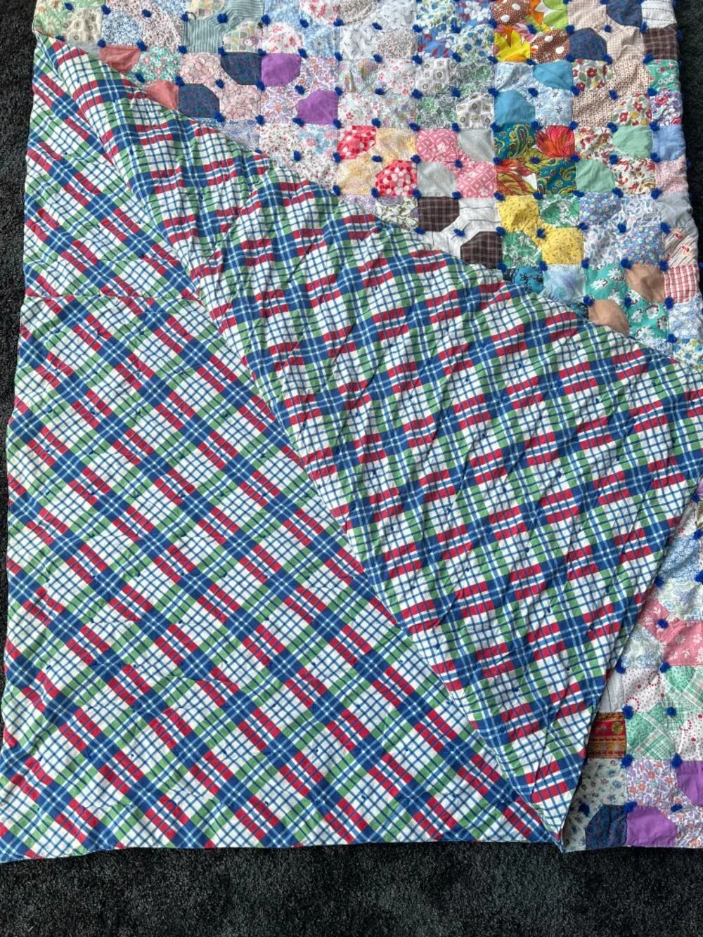 Vintage Hand Tied Bow Tie Patchwork Quilt Cottage Core Bedding Throw 84